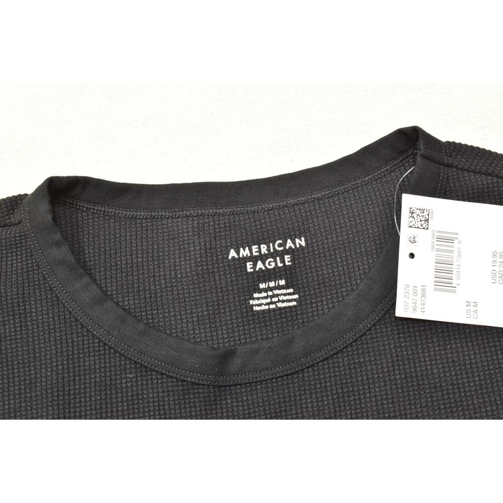 American Eagle Women's Medium Black Waffle Knit Short Sleeve T-Shirt NWT - Picture 5 of 8